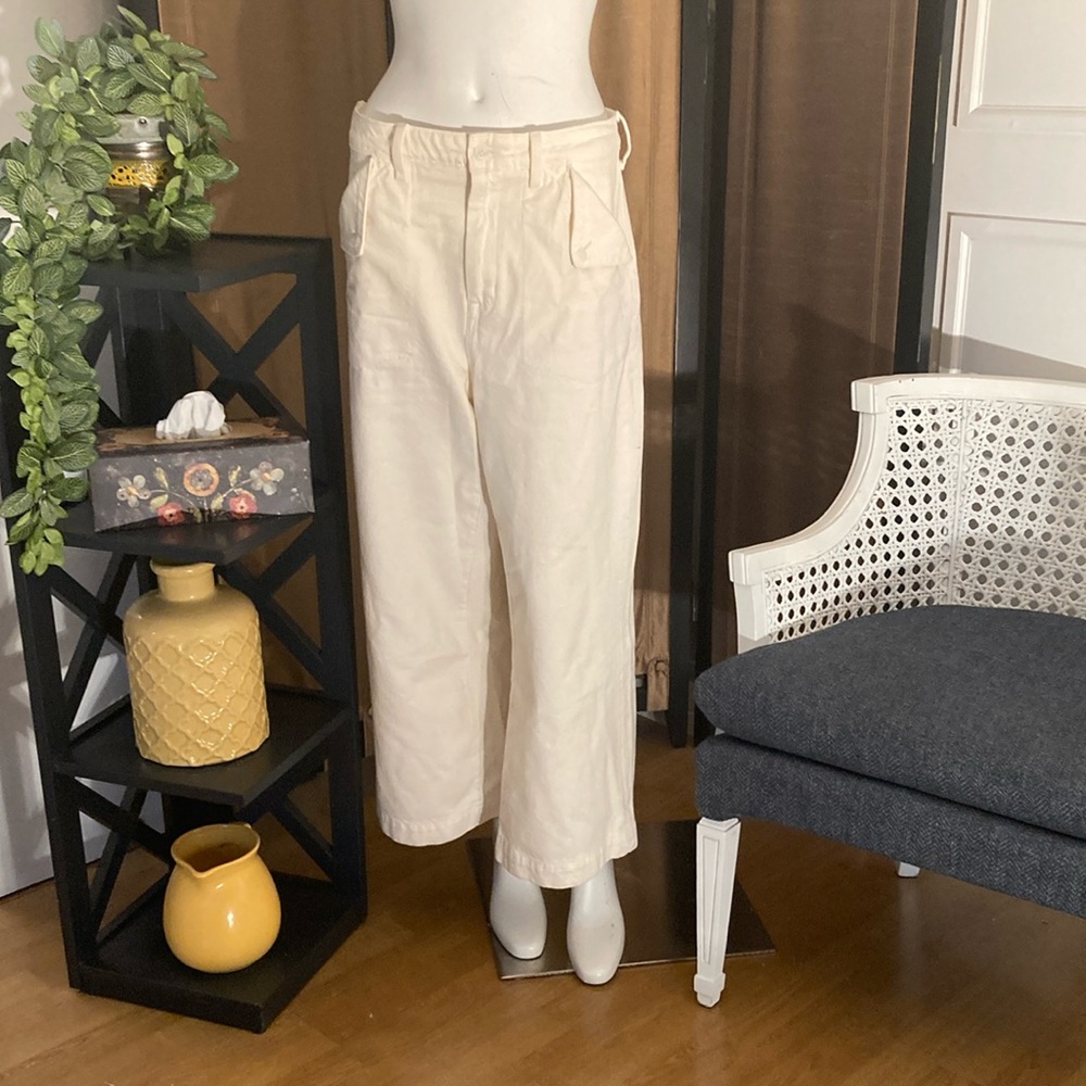 Cream Wide Leg Denim Jeans - Picture 2 of 7
